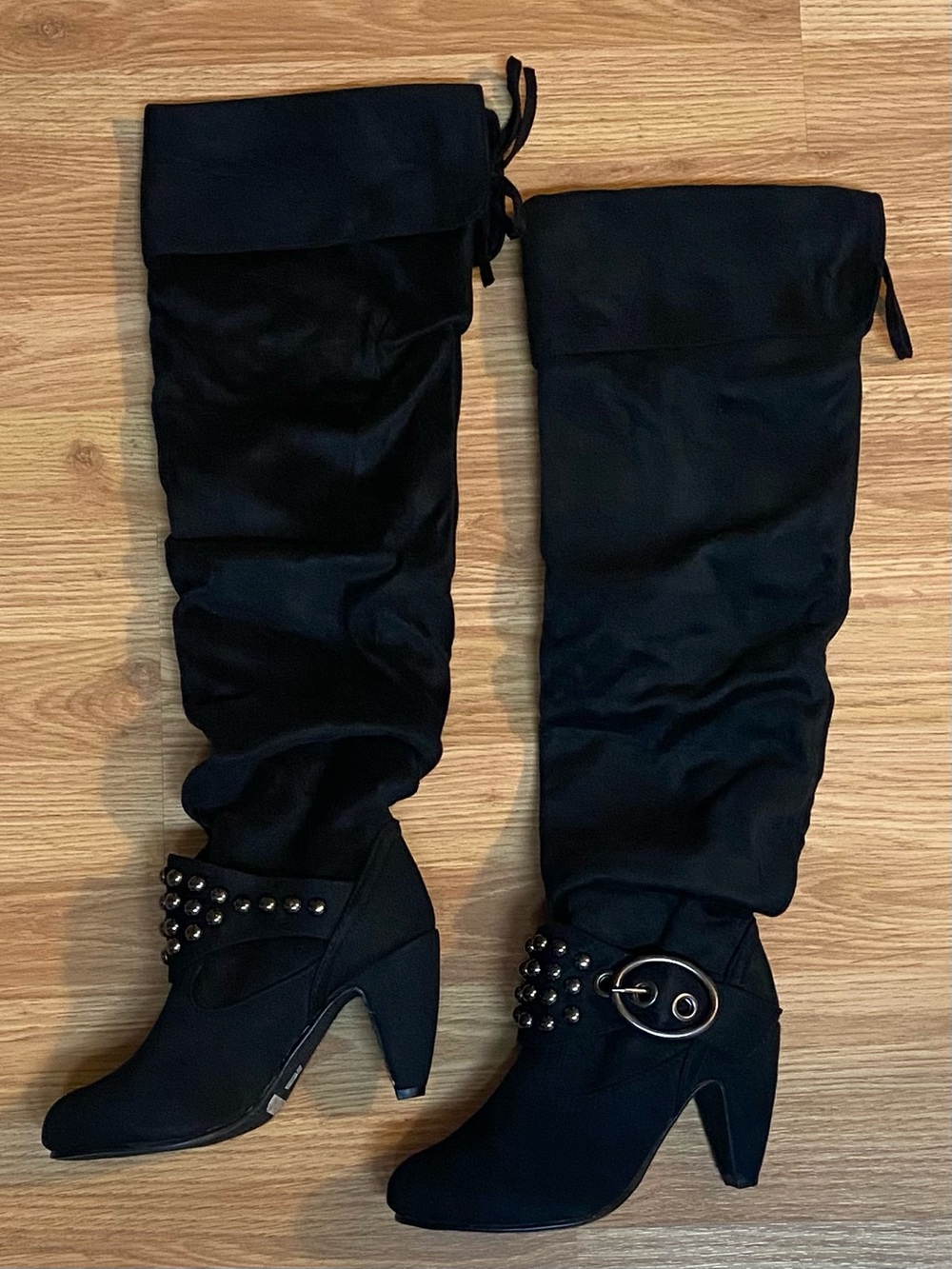 Brand New - Black Studded Mid-Calf Heeled Boots - Women